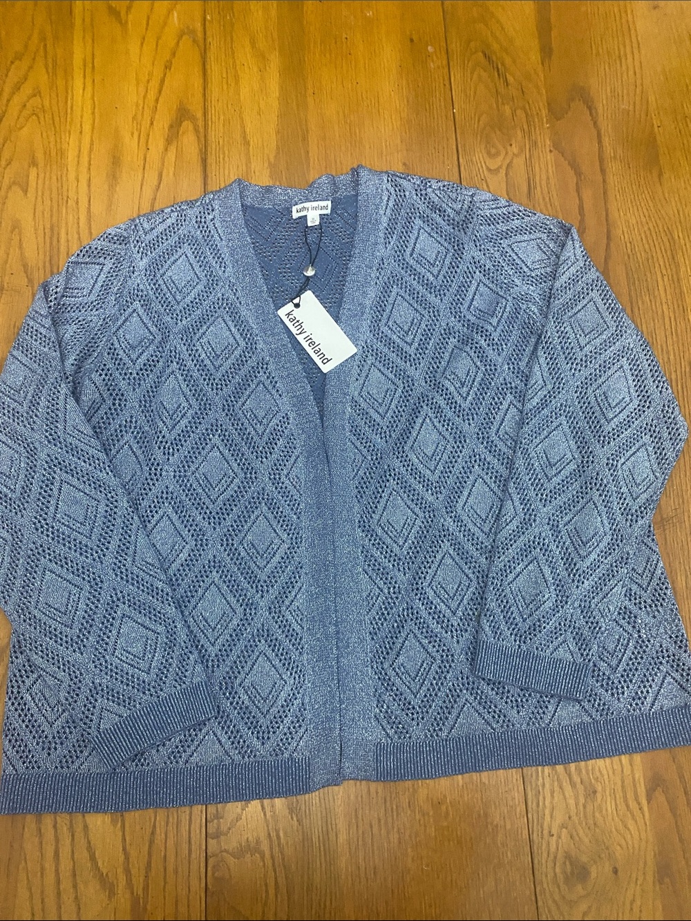 Kathy Ireland Denim Blue With Silver Sparkly Knit Cardigan Size 3X NWT